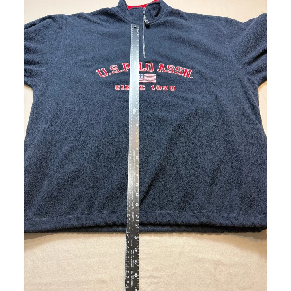 US Polo Assn Mens XL Quarter‎ Zip Fleece Pullover Navy Blue Red Logo Sweatshirt